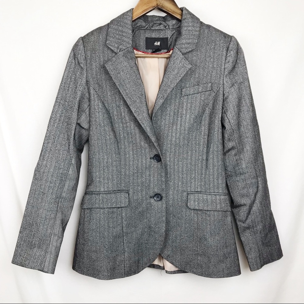 H&M Padded Black Elbow Gray Blazer Size 6